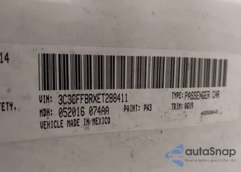 2014 Fiat 500 Sport from USA, damaged, VIN 3C3CFFBRXET288411